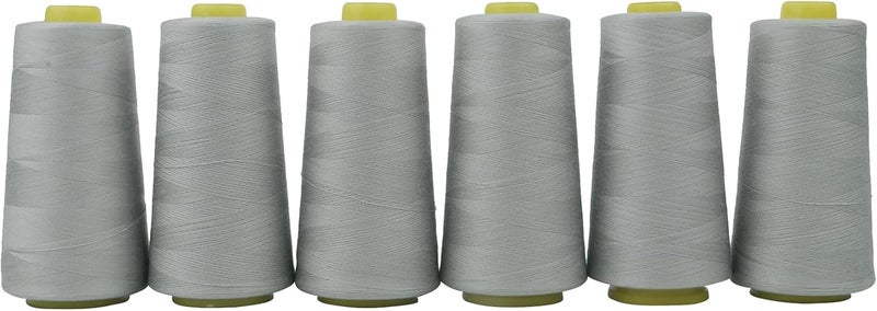 AMOHilos Polyester Sewing Thread All Purpose Knotless 40S/2 (Tex27) 6 Cones of 2750 Yards Each Spool Thread Total 16500 Yards for Serger Sewing Machine Quilting Piecing Overlock Hand Stitching (Grey) - Image 1